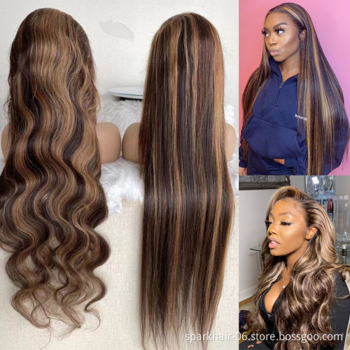 P4/27 Highlight Ombre Blonde Colored HD Lace Frontal Human Hair Wig 13X4Straight Deep Wave Transparent Lace Wigs For Black Women